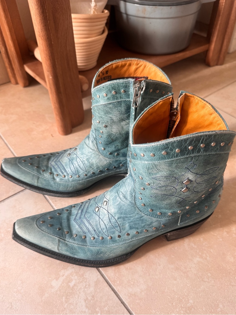 Old Gringo Turquoise Studded Leather Western Ankle Boots